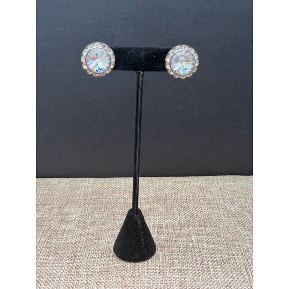 Large Crystal Statement Stud Earrings Round Rhinestone Posts - Picture 1 of 7